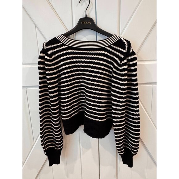 NWT Express Black White Striped V-Neck Bow Cardigan Womens Size Large - Picture 6 of 11